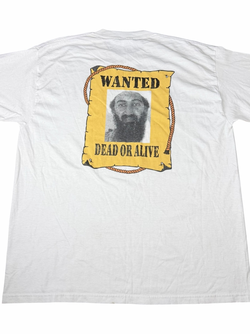 Vintage Osama Bin Laden Wanted Poster USA American Flag White T-Shirt Size XL OG